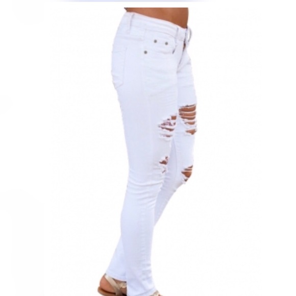 Pants - White Distressed Jeans for Women